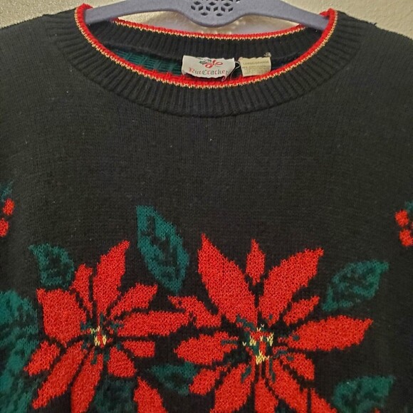 Vintage Nutcracker Ugly Christmas Party Sweater Floral Puensetia Sz L EUC - Picture 10 of 16